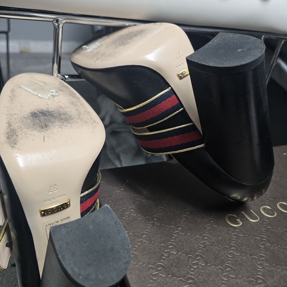 Gucci Black and Red Striped Heels